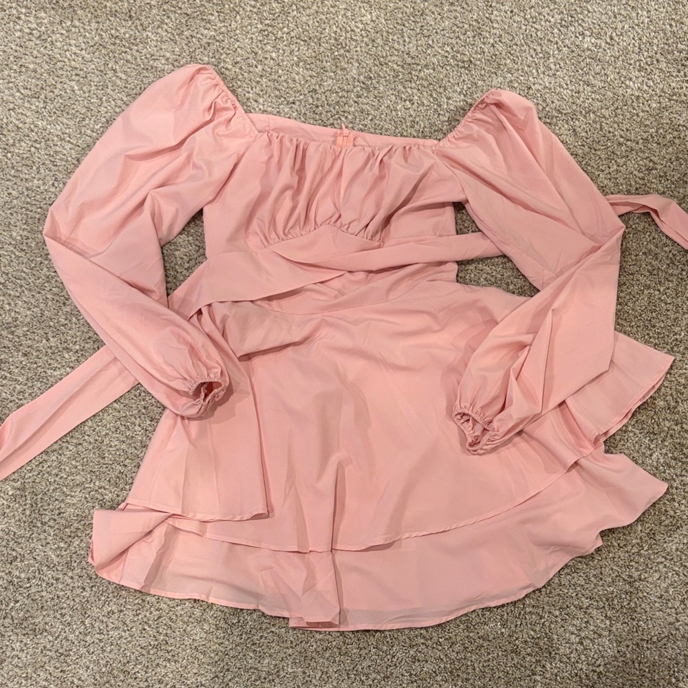 Long Sleeve Crossover Pink Dress